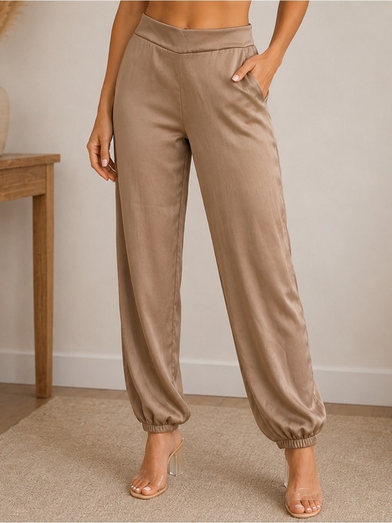 Express Pants - Express Taupe Satin Jogger Pants High Rise Elastic Hem Size XS